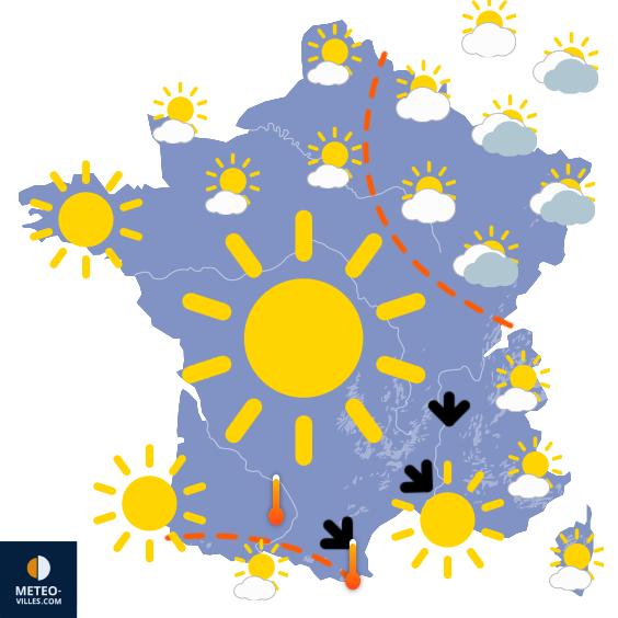 Carte de prévisions du temps du Lundi 7 juillet 2025