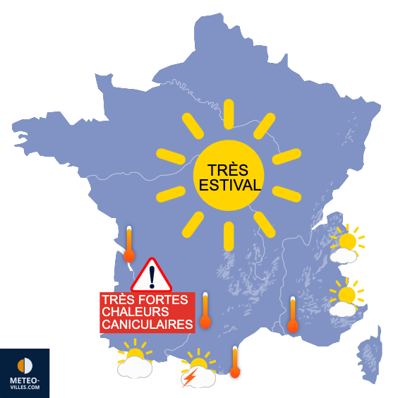 Carte de prévisions du temps du Lundi 7 juillet 2025