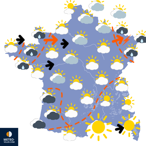 Carte de prévisions du temps du Lundi 14 juillet 2025
