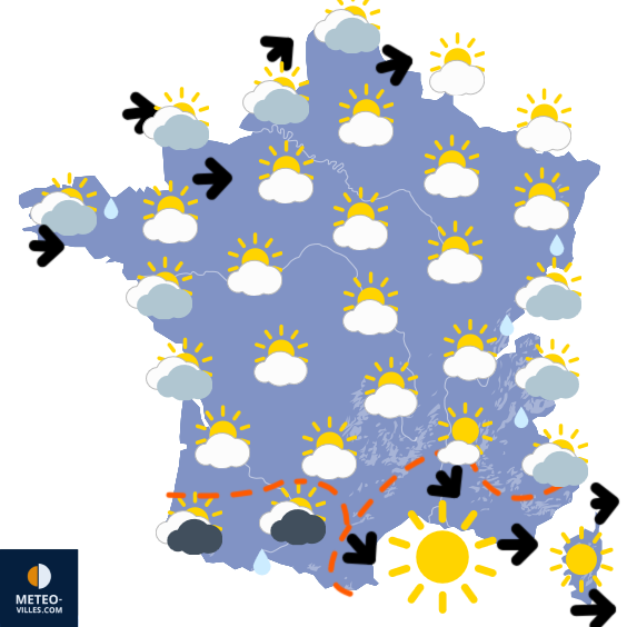 Carte de prévisions du temps du Lundi 14 juillet 2025