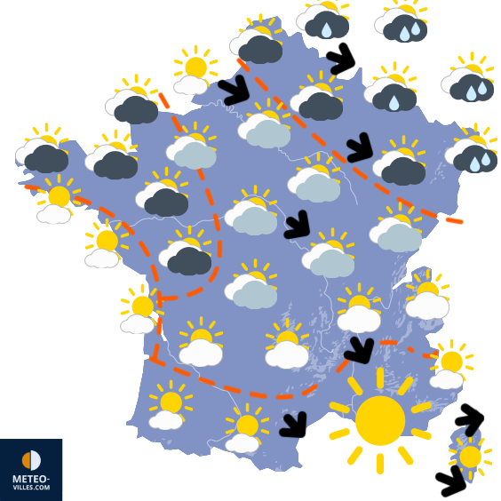Carte de prévisions du temps du Lundi 14 juillet 2025
