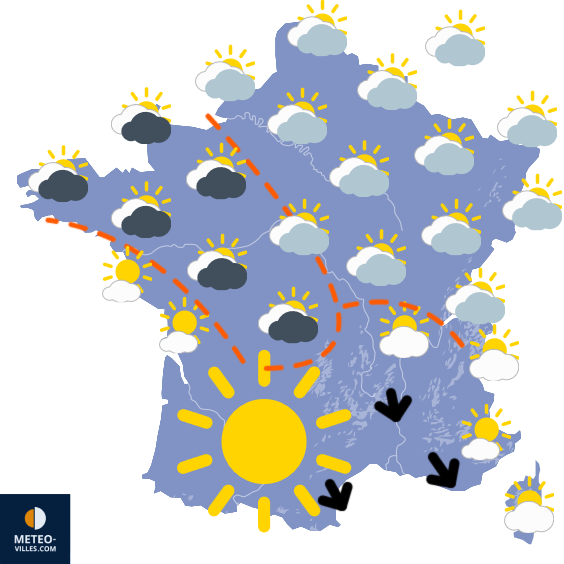Carte de prévisions du temps du Lundi 14 juillet 2025
