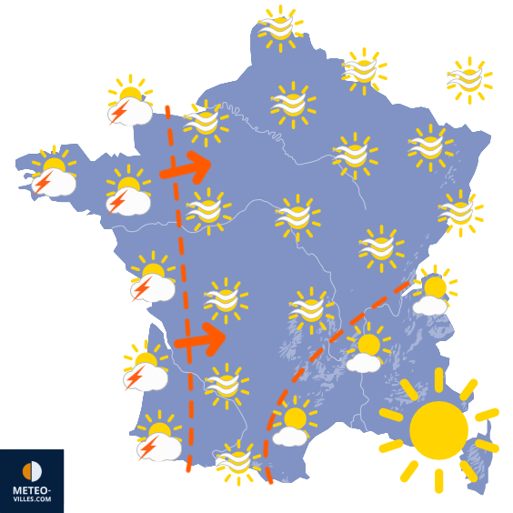 Carte de prévisions du temps du Lundi 14 juillet 2025