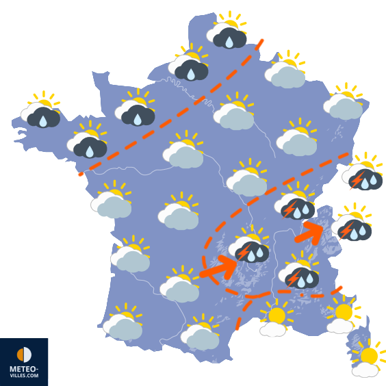 Carte de prévisions du temps du Lundi 14 juillet 2025