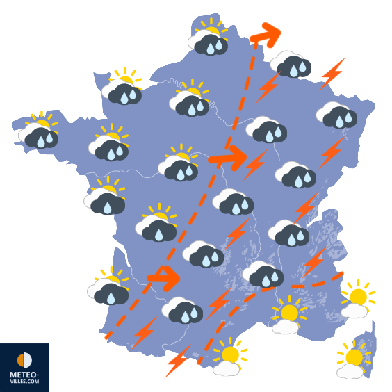 Carte de prévisions du temps du Lundi 14 juillet 2025