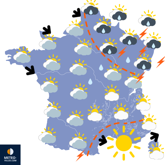 Carte de prévisions du temps du Mercredi 30 juillet 2025