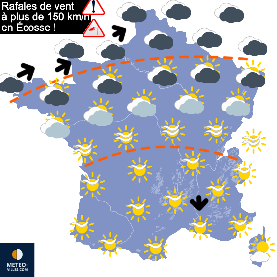 Carte de prévisions du temps du Lundi 4 août 2025