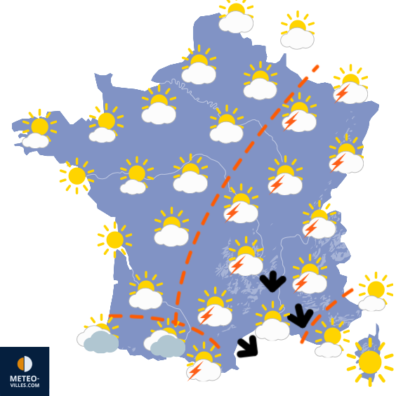 Carte de prévisions du temps du Samedi 9 août 2025