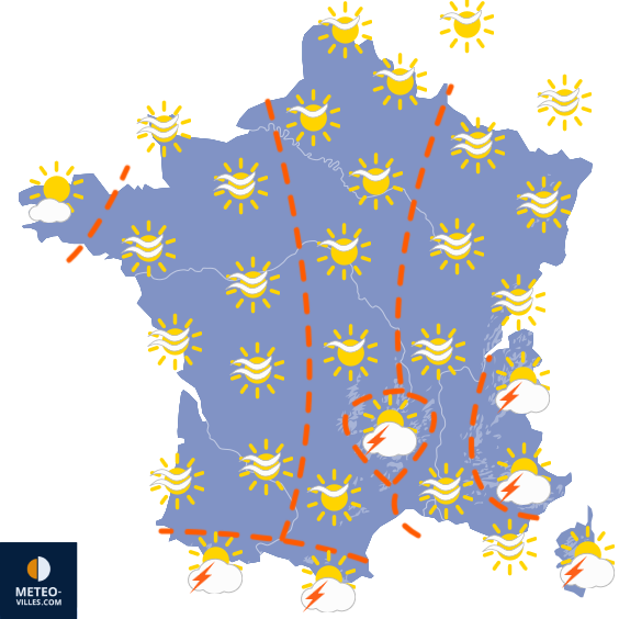 Carte de prévisions du temps du Mercredi 13 août 2025