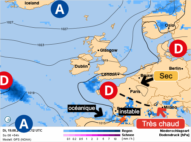 Carte de prévisions d'europe du Mardi 19 août 2025