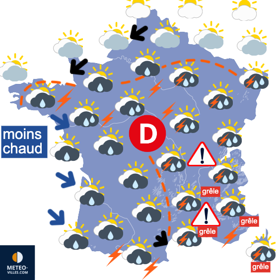 Carte de prévisions du temps du Mardi 19 août 2025