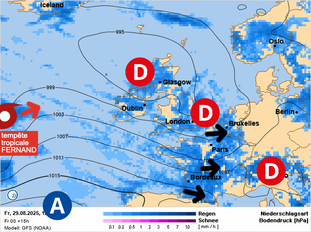 Carte de prévisions d'europe du Friday, August 29, 2025