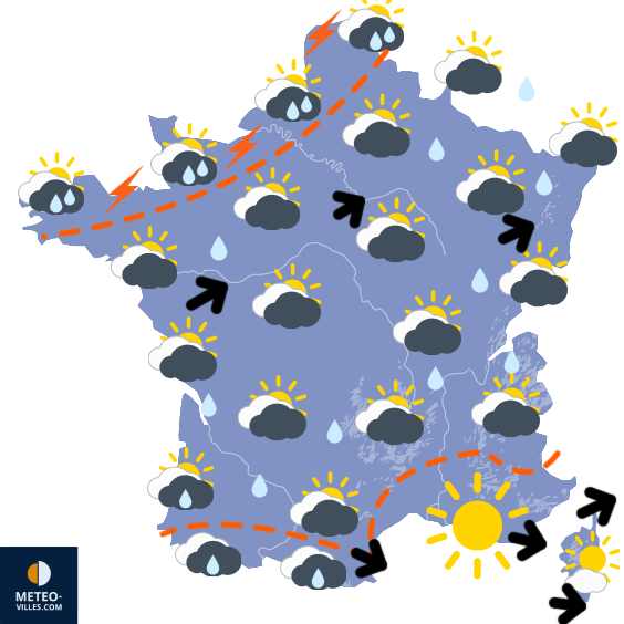 Carte de prévisions du temps du Monday, September 8, 2025
