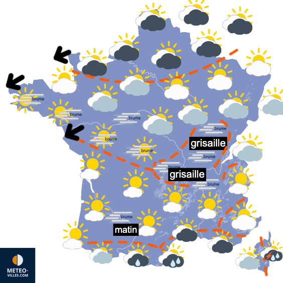 Carte de prévisions du temps du Lundi 13 octobre 2025