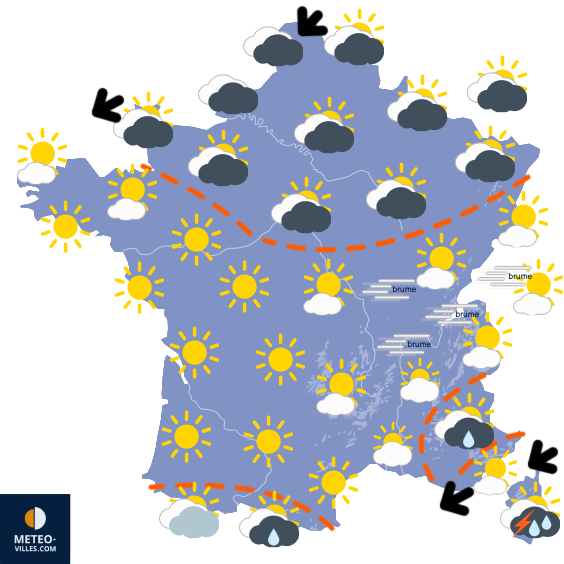Carte de prévisions du temps du Mercredi 15 octobre 2025