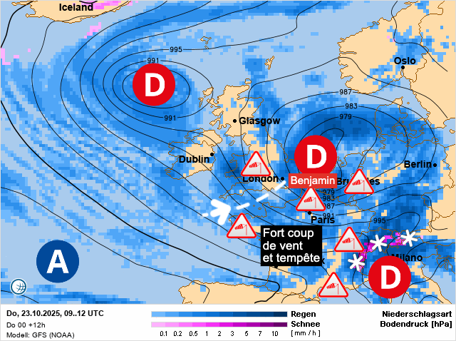 Carte de prévisions d'europe du Thursday, October 23, 2025