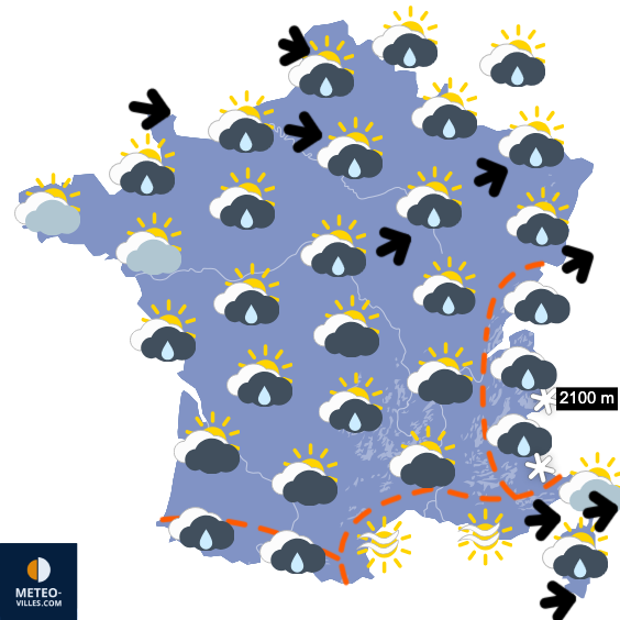 Carte de prévisions du temps du Mercredi 22 octobre 2025