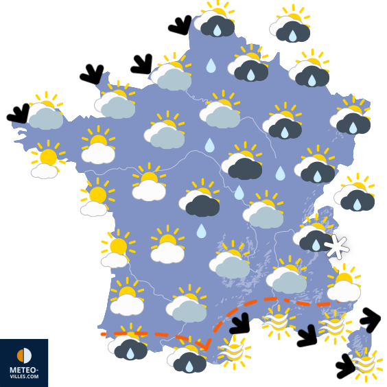 Carte de prévisions du temps du Lundi 20 octobre 2025