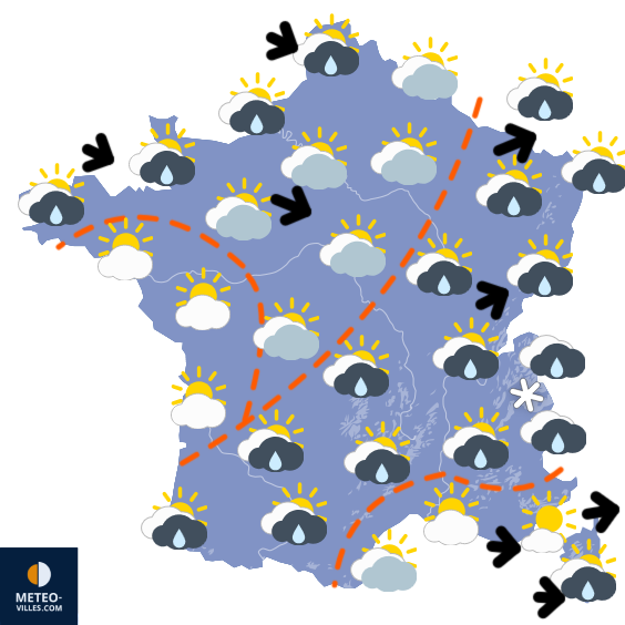 Carte de prévisions du temps du Mercredi 22 octobre 2025