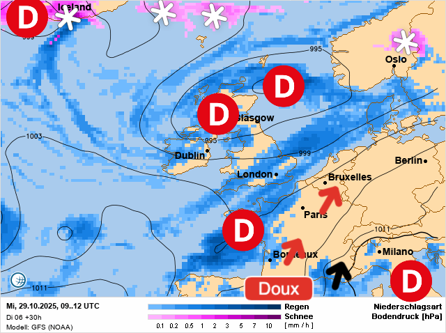 Carte de prévisions d'europe du Mercredi 29 octobre 2025