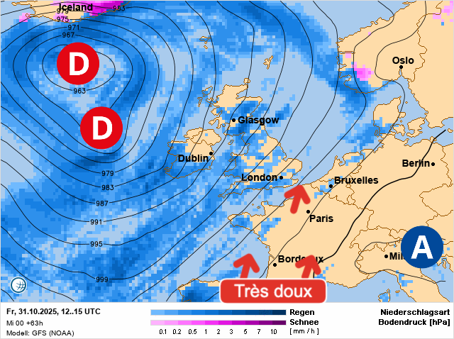 Carte de prévisions d'europe du Friday, October 31, 2025