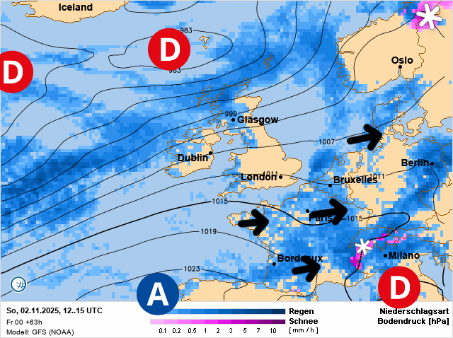Carte de prévisions d'europe du Dimanche 2 novembre 2025
