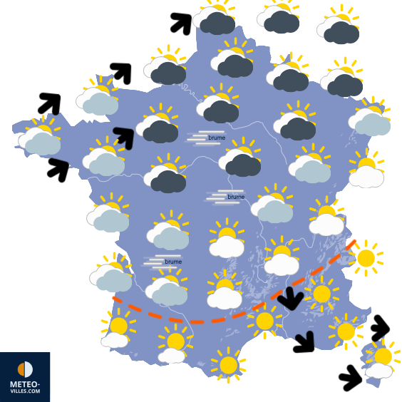 Carte de prévisions du temps du Monday, November 3, 2025
