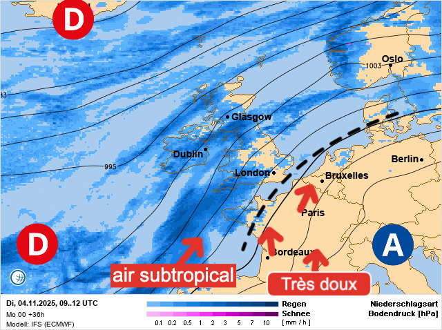 Carte de prévisions d'europe du Mardi 4 novembre 2025