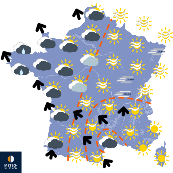 Carte de prévisions du temps du Monday, November 3, 2025