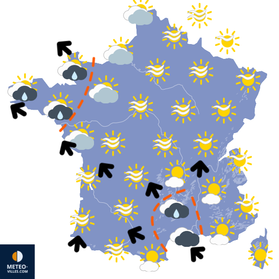 Carte de prévisions du temps du Monday, November 3, 2025