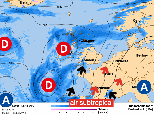 Carte de prévisions d'europe du Wednesday, November 5, 2025
