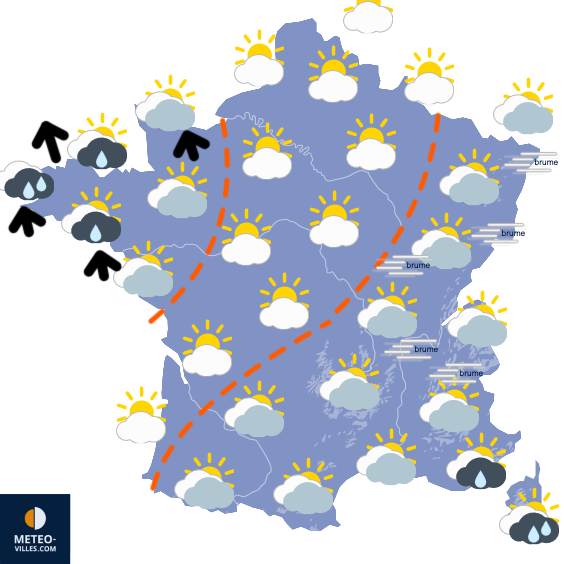 Carte de prévisions du temps du Monday, November 3, 2025