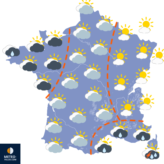 Carte de prévisions du temps du Monday, November 3, 2025