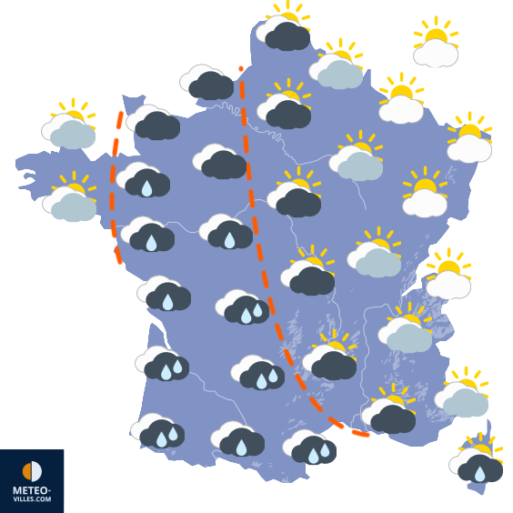 Carte de prévisions du temps du Monday, November 3, 2025
