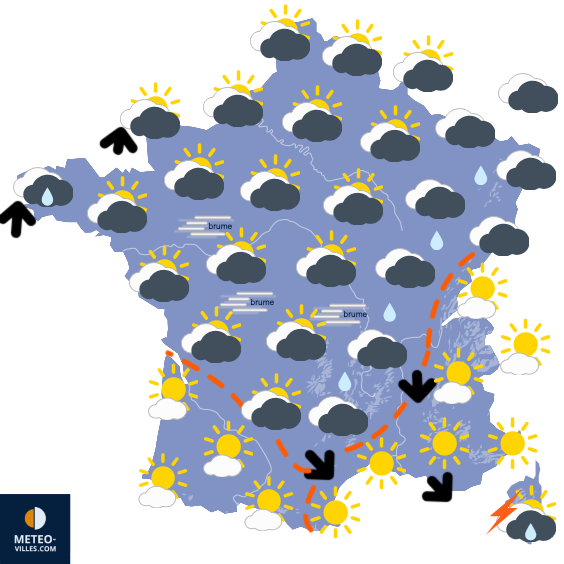 Carte de prévisions du temps du Dimanche 9 novembre 2025