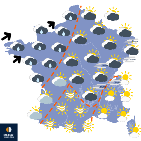 Carte de prévisions du temps du Jeudi 6 novembre 2025