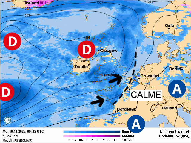 Carte de prévisions d'europe du Lundi 10 novembre 2025