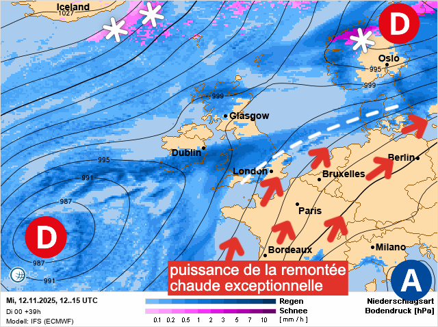 Carte de prévisions d'europe du Wednesday, November 12, 2025