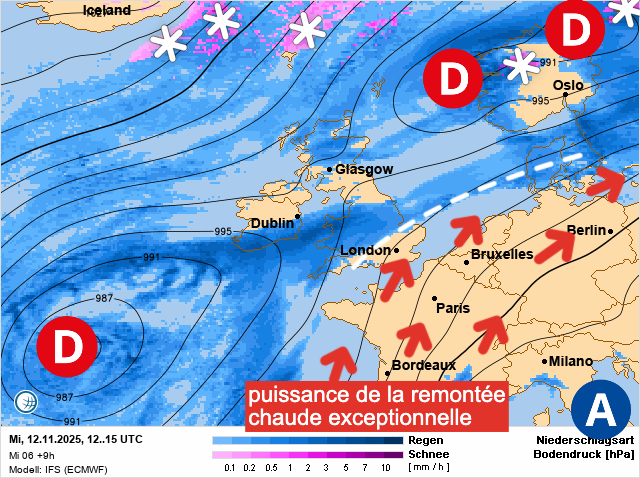 Carte de prévisions d'europe du Wednesday, November 12, 2025