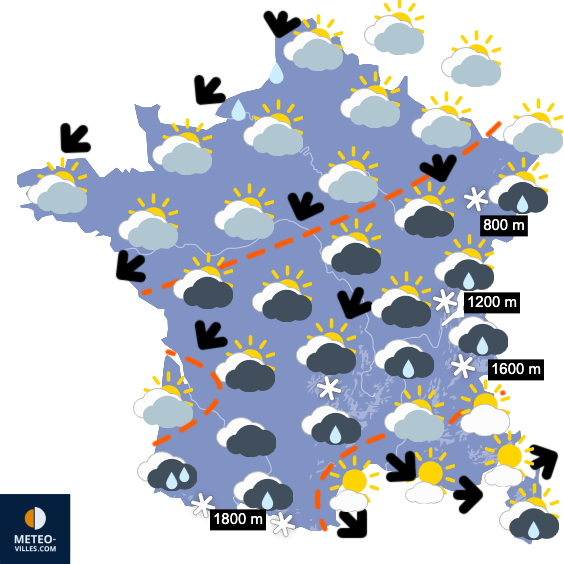 Carte de prévisions du temps du Lundi 17 novembre 2025