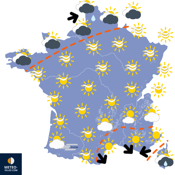Carte de prévisions du temps du Dimanche 16 novembre 2025