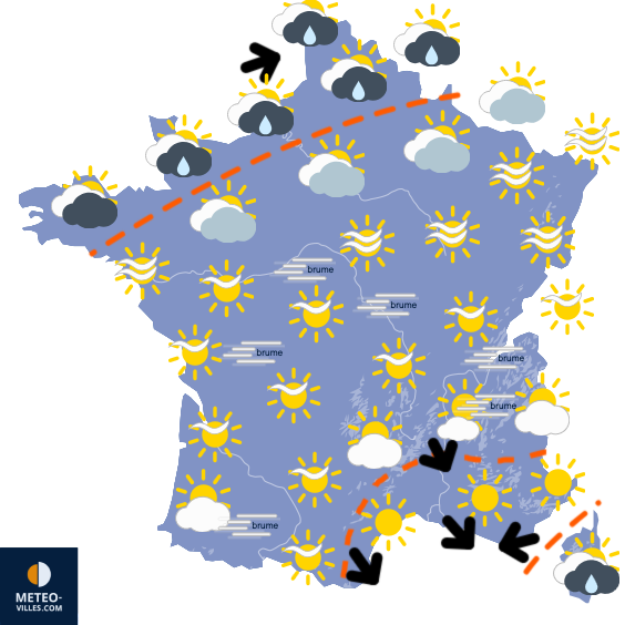 Carte de prévisions du temps du Mardi 18 novembre 2025