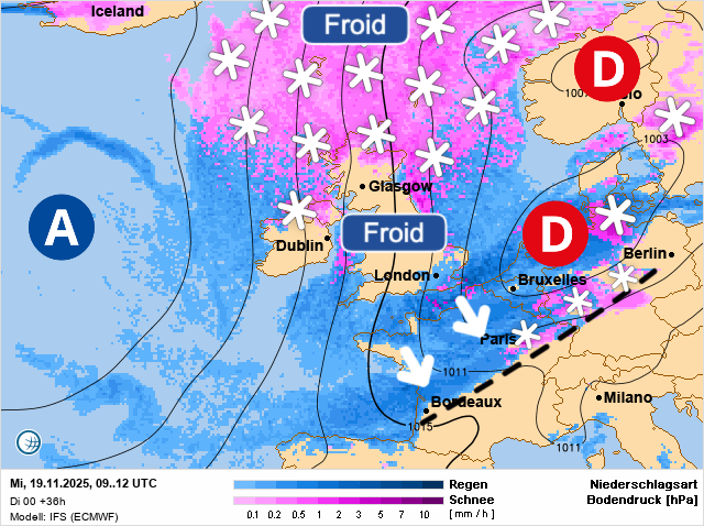 Carte de prévisions d'europe du Mercredi 19 novembre 2025