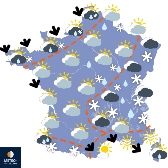 Carte de prévisions du temps du Mardi 18 novembre 2025