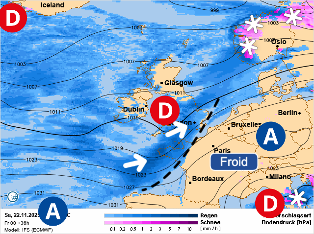 Carte de prévisions d'europe du Samedi 22 novembre 2025