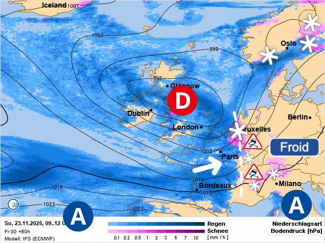 Carte de prévisions d'europe du Dimanche 23 novembre 2025