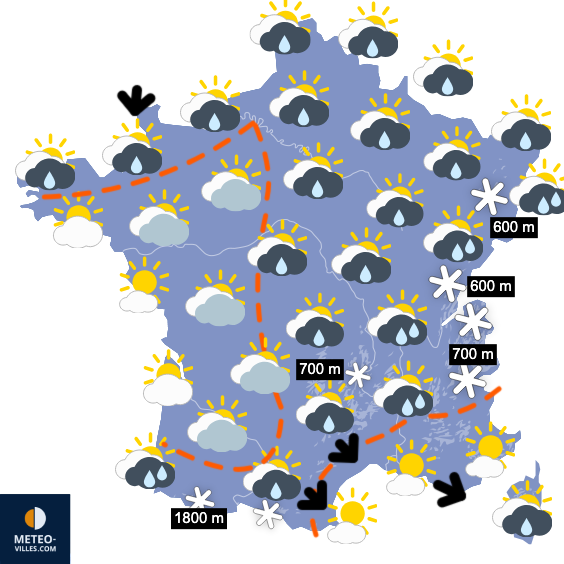 Carte de prévisions du temps du Dimanche 23 novembre 2025