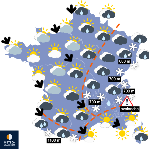 Carte de prévisions du temps du Lundi 24 novembre 2025