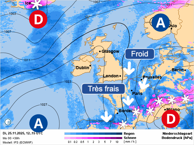Carte de prévisions d'europe du Mardi 25 novembre 2025