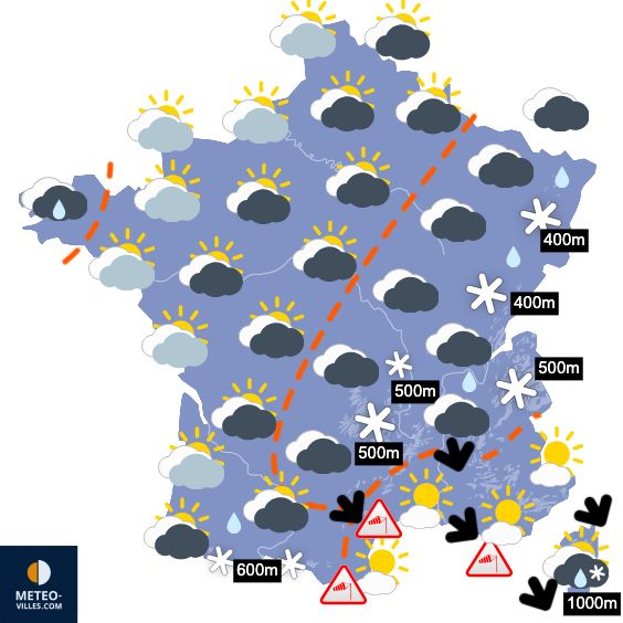 Carte de prévisions du temps du Lundi 24 novembre 2025